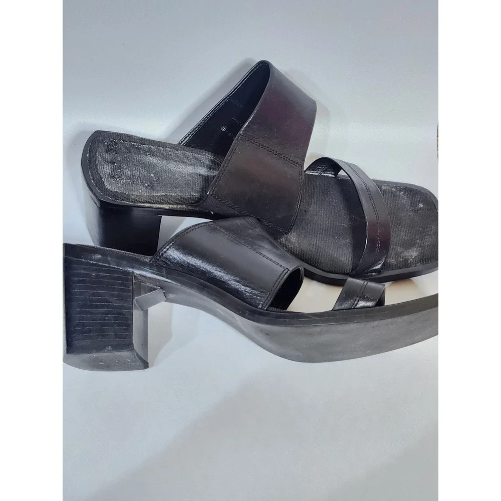 Y2K black leather platform block heels womens Nine‎ West size 8